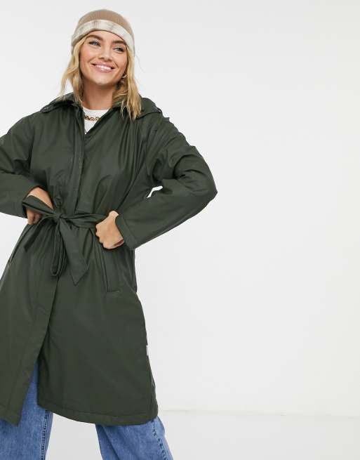 Rains W waterproof trench coat in green