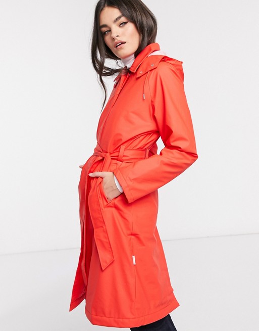 Rains W waterproof trench coat in red