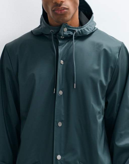RAINS wasserdichte lange Jacke mit Kapuze in Grün, 3 von 5