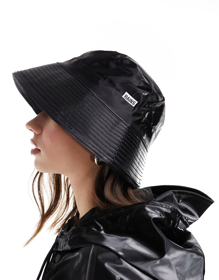 Rains waterproof bucket hat in shiny black exclusive to asos