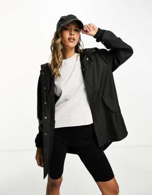 Rains waterproof hooded fishtail jacket in black