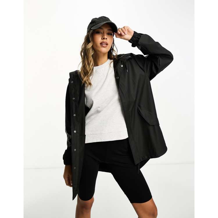 Rains waterproof hooded fishtail jacket in black