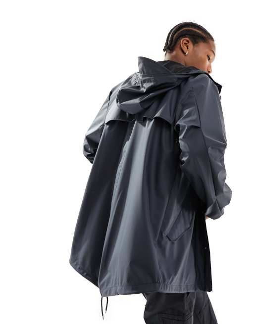 Rains waterproof hooded fishtail jacket in navy