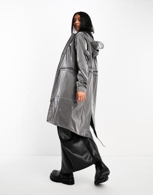 【DIRDDY】 I Am Okay With The Rain Coat - Silver Silver Long Metallic Raincoat Online Shopping | OXXOSHOP