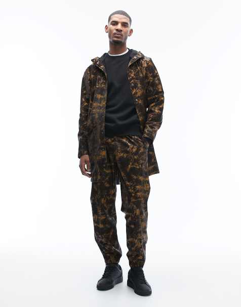 Rains waterproof jacket pants and cap set in muddy print brown - view 1