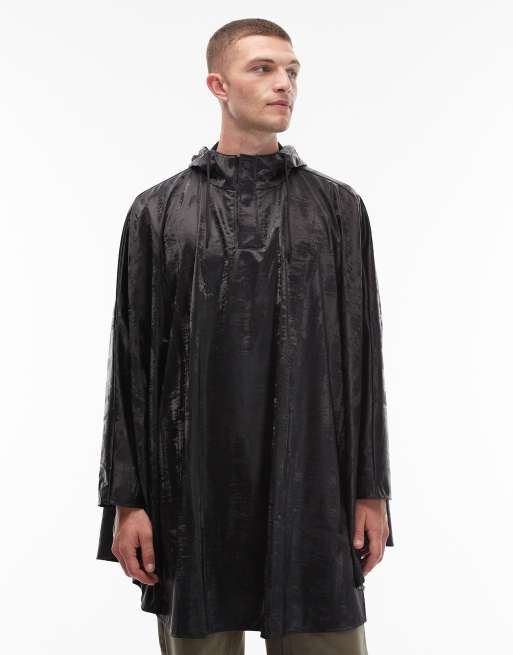 Rains waterproof long cape jacket in black