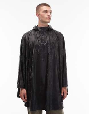 Rains waterproof longline cape style jacket in black-Grey