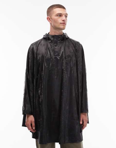 Rains waterproof longline cape style jacket in black - view 1