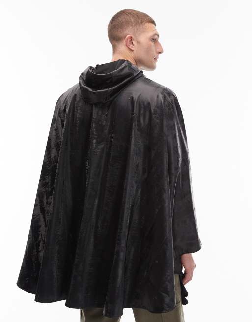 Rains waterproof longline cape style jacket in black, 3 of 5