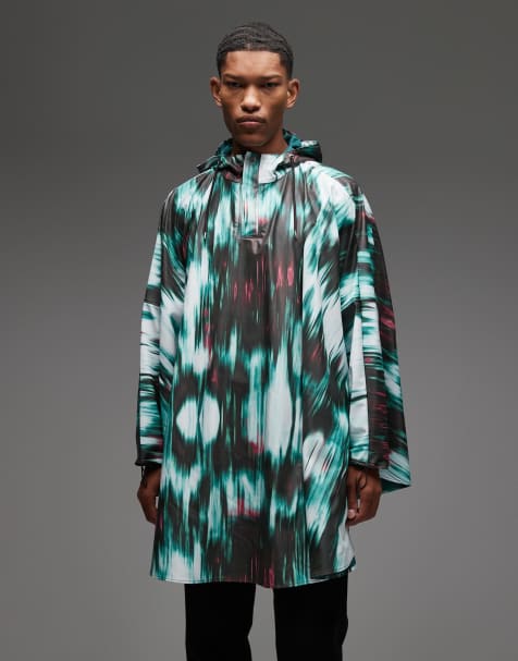 Rains waterproof longline patterned cape jacket in multi - view 1