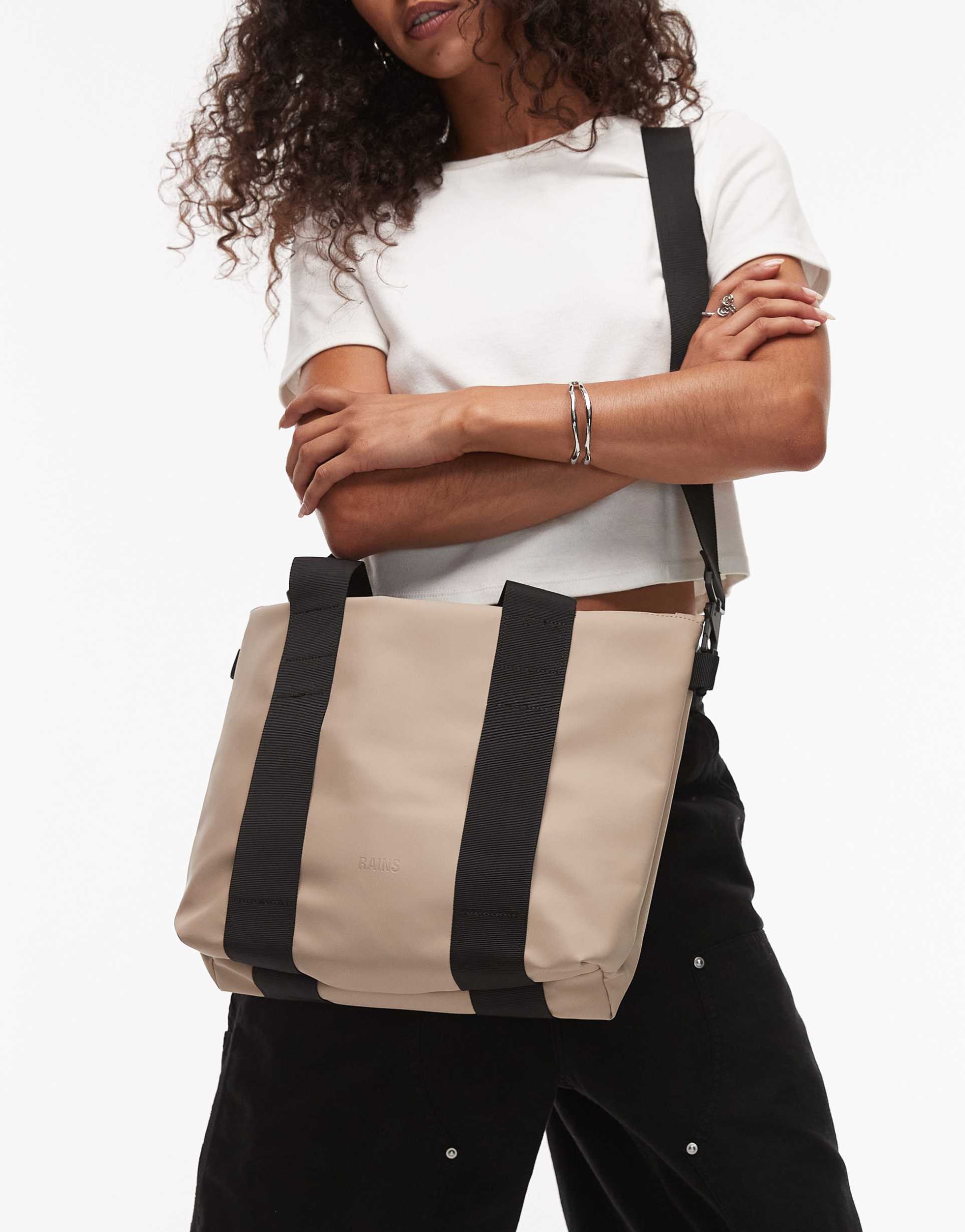 rains waterproof micro tote bag in beige