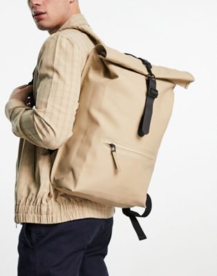 Rains waterproof rolltop rucksack in beige - ASOS Price Checker