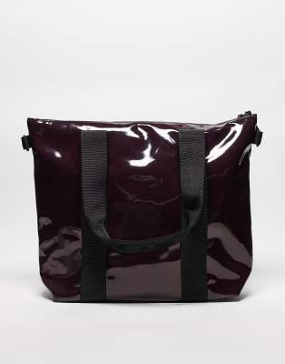 Rains waterproof tote bag mini in burgundy shine exclusive to asos-Red