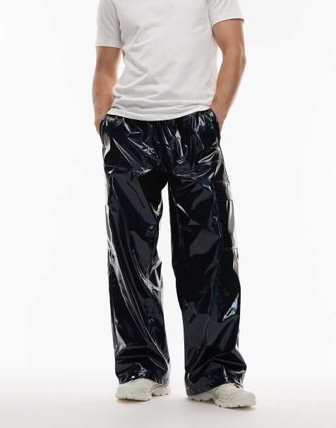 Rains wide leg cargo rain pants in dark blue