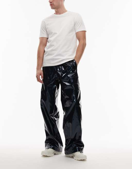 Rains wide leg cargo rain pants in dark blue ASOS
