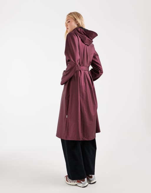Rains x ASOS exclusive 12040 waterproof a-line belted long jacket in burgundy, 4 of 4