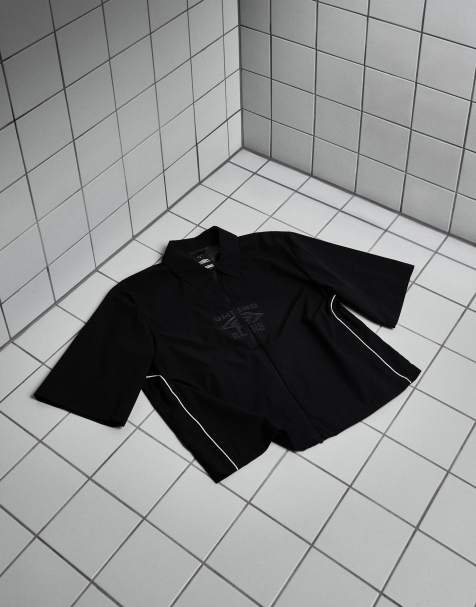 Rains X Umbro Drill water repellent short sleeve zip overshirt in black
