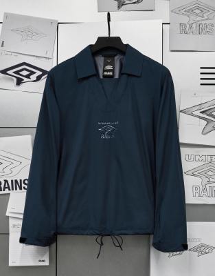 Rains Rains X Umbro Drill waterproof v neck collared top in blue