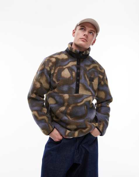 Rains - Yermo - Fleece met 1/2 rits en print in zwart - view 1