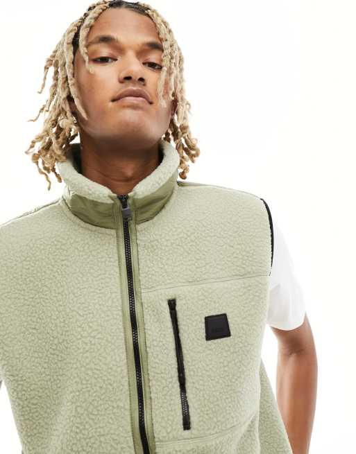 Rains - Yermo - Gilet pesante in pile verde salvia con pannelli ripstop, 4 di 4