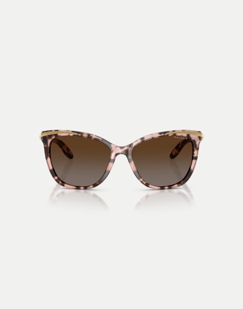 Ralph Cat eye polarised sunglasses with brown lens in shiny pink tortoise & gold - view 1