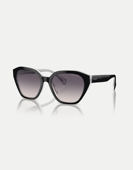 Ralph Cat-Eye-Sonnenbrille mit rosa Gläsern in glänzend Schwarz auf Opalgrau, 3 von 4