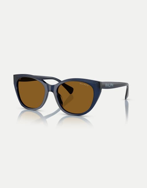 Ralph eckige polarisierte Sonnenbrille mit braunem Glas in glänzend transparentem Blau, 3 von 4