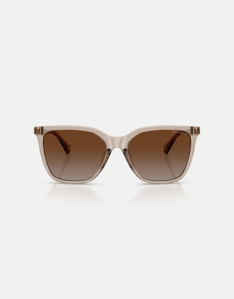 Ralph eckige polarisierte Sonnenbrille mit braunen Gläsern in Beige-Kristalloptik - view 1