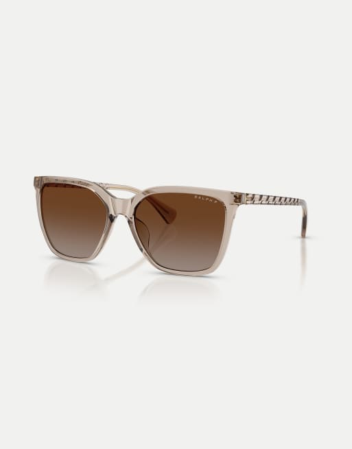 Ralph eckige polarisierte Sonnenbrille mit braunen Gläsern in Beige-Kristalloptik, 3 von 4