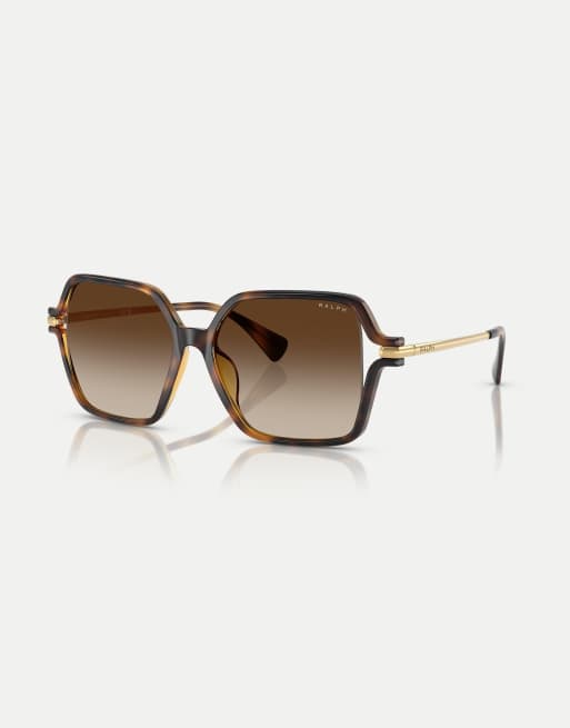 Ralph eckige Sonnenbrille mit braunen Gläsern in glänzendem dunklem Havanna, 3 von 4