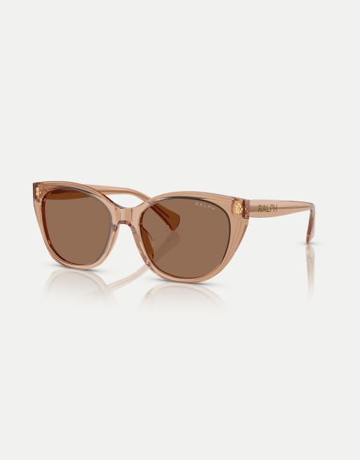 Ralph Gafas de sol cuadradas con lente marrón en marrón transparente brillante, 3 de 4