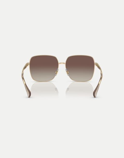 Ralph gafas de sol cuadradas con lentes espejadas marrones en dorado pálido brillante, 2 de 4