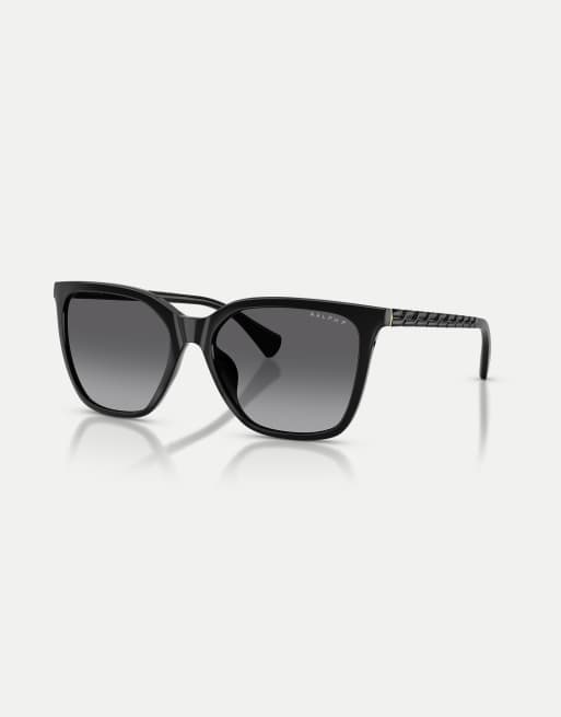 Ralph gafas de sol cuadradas polarizadas con lente gris en negro brillante, 3 de 4