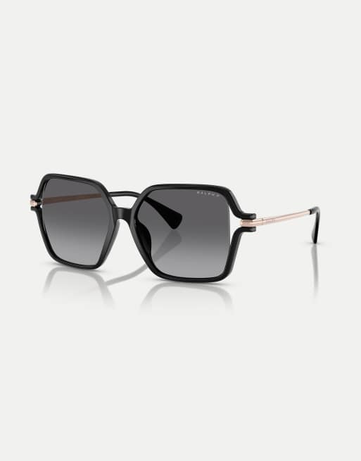 Ralph gafas de sol cuadradas polarizadas con lente gris en negro brillante, 3 de 4