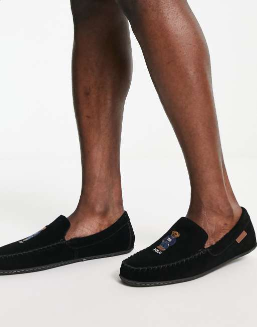 Ralph Lauren american flag bear slippers in black | ASOS