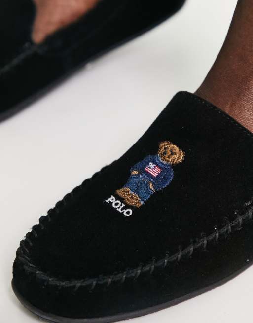 Ralph Lauren american flag bear slippers in black | ASOS