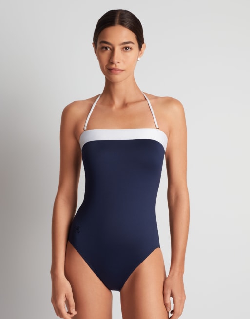 Ralph Lauren Banded bandeau swimsuit in navy, 2 of 4