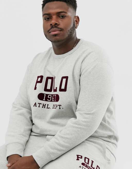 Ralph Lauren Big Tall 1967 athletic logo vintage fleece sweatshirt in loft grey heather