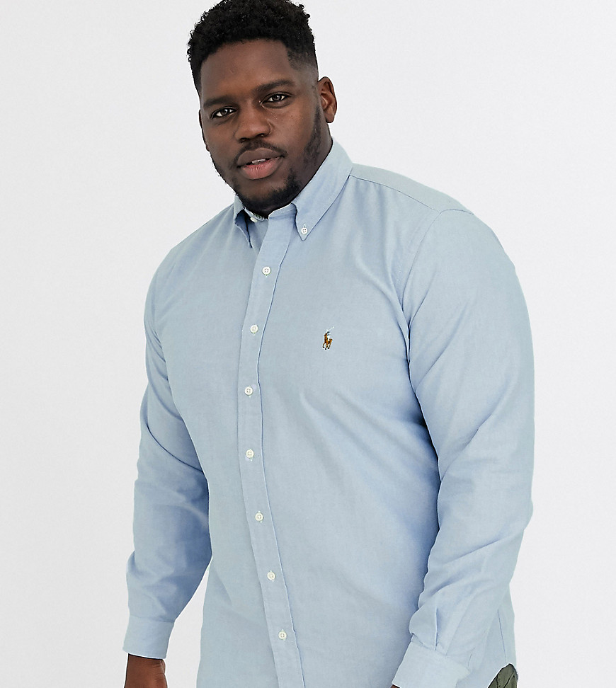 Ralph Lauren – Big & Tall – Blå oxfordskjorta med knäppning, spelarelogga och klassisk passform
