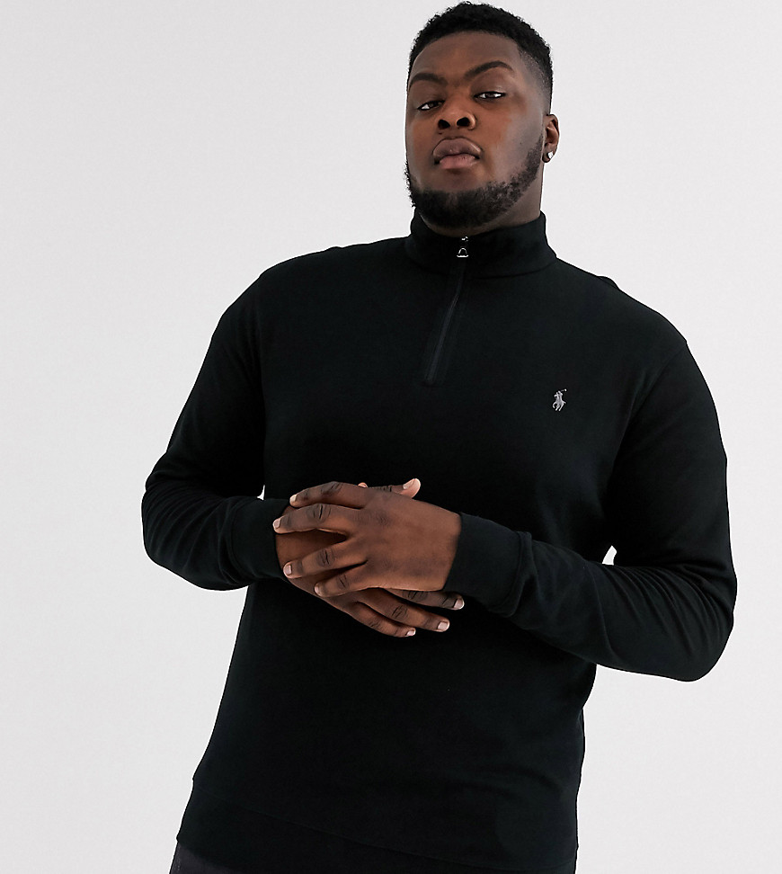 Ralph Lauren Big & Tall - Felpa in jersey a maglia doppia nera con logo-Nero