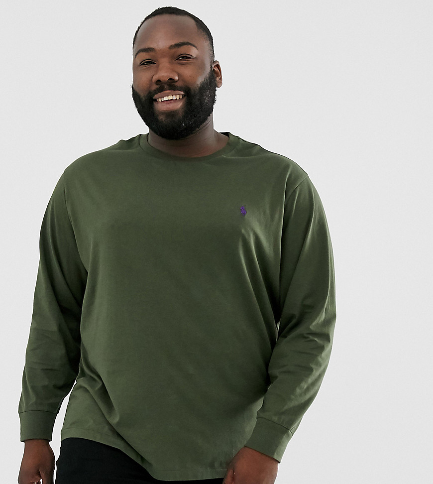 Ralph Lauren Big & Tall – Olivfärgad långärmad t-shirt i custom fit med spelarlogga-Grön