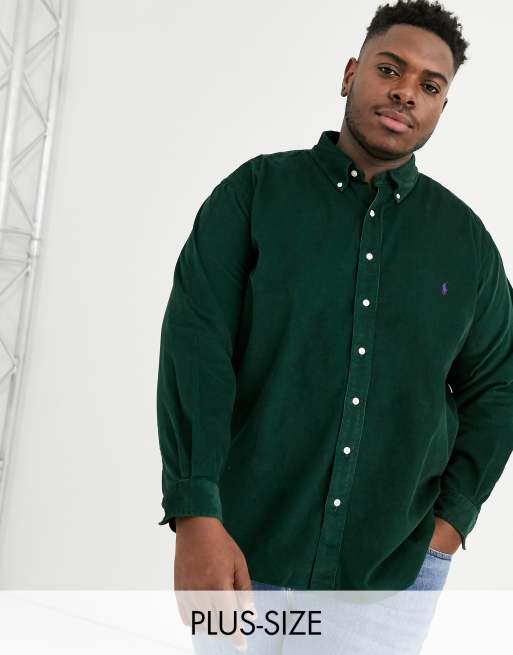 Ralph Lauren Big & Tall player logo buttondown classic fit corduroy shirt  in college green | ASOS