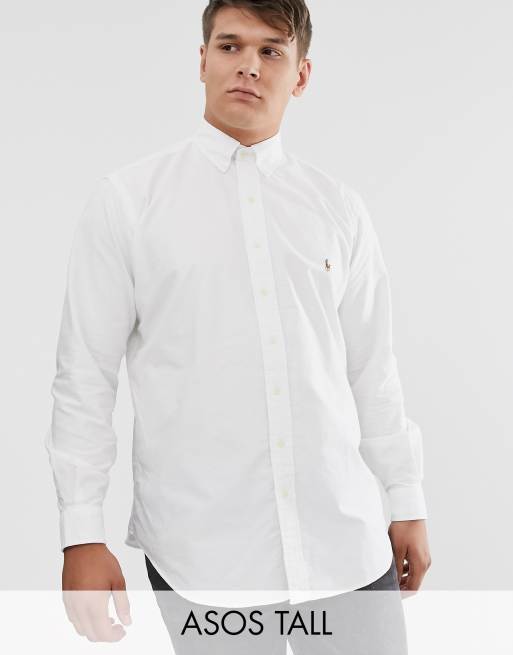 Ralph Lauren Big & Tall player logo classic fit button down oxford shirt in  white