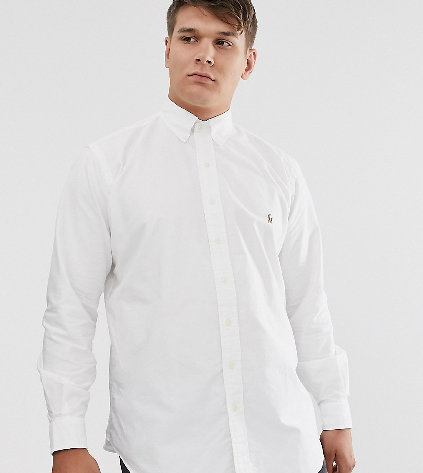 Ralph Lauren Big & Tall player logo classic fit buttondown oxford shirt in bsr white