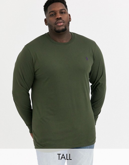 Ralph Lauren Big & Tall player logo custom fit long sleeve t-shirt in estate olive