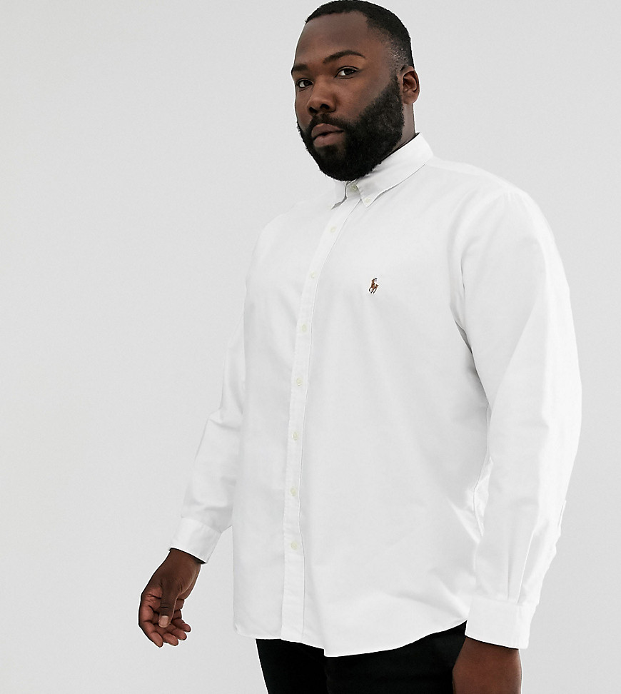Ralph Lauren – Big & Tall – Vit oxfordskjorta i klassisk passform med button down-krage och logga