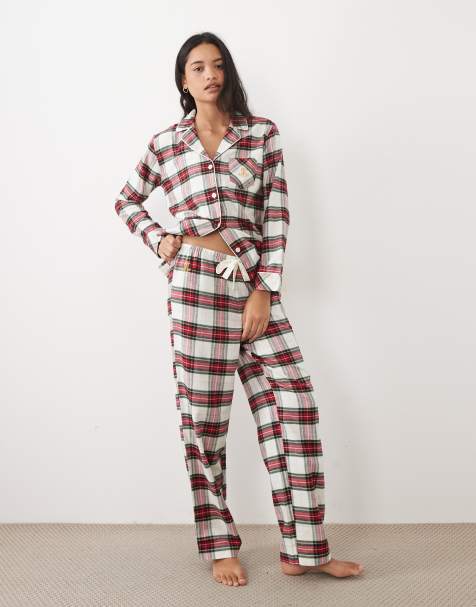 Ralph Lauren Brushed cotton sleep pant in cream plaid - view 1