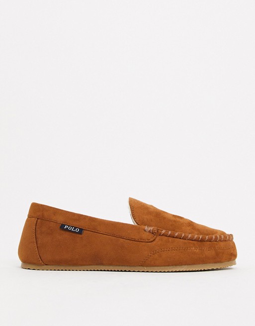 Ralph Lauren college bear moccasin slippers tan