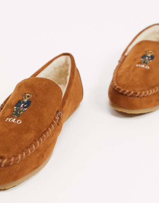 Ralph Lauren college bear moccasin slippers tan ASOS