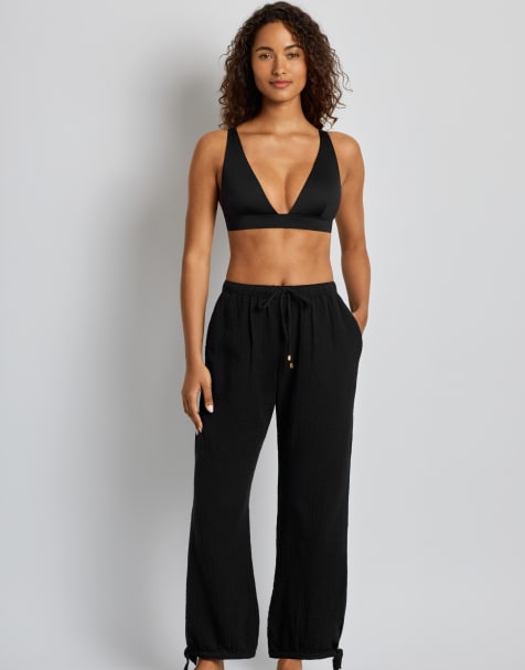 Ralph Lauren Double cotton gauze beach pant in black